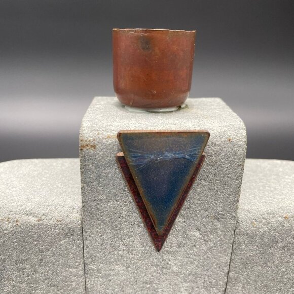 Modern Candleholder Vintage Maris Taylor Designs Stone Enamel Copper 1980s - Picture 9 of 11